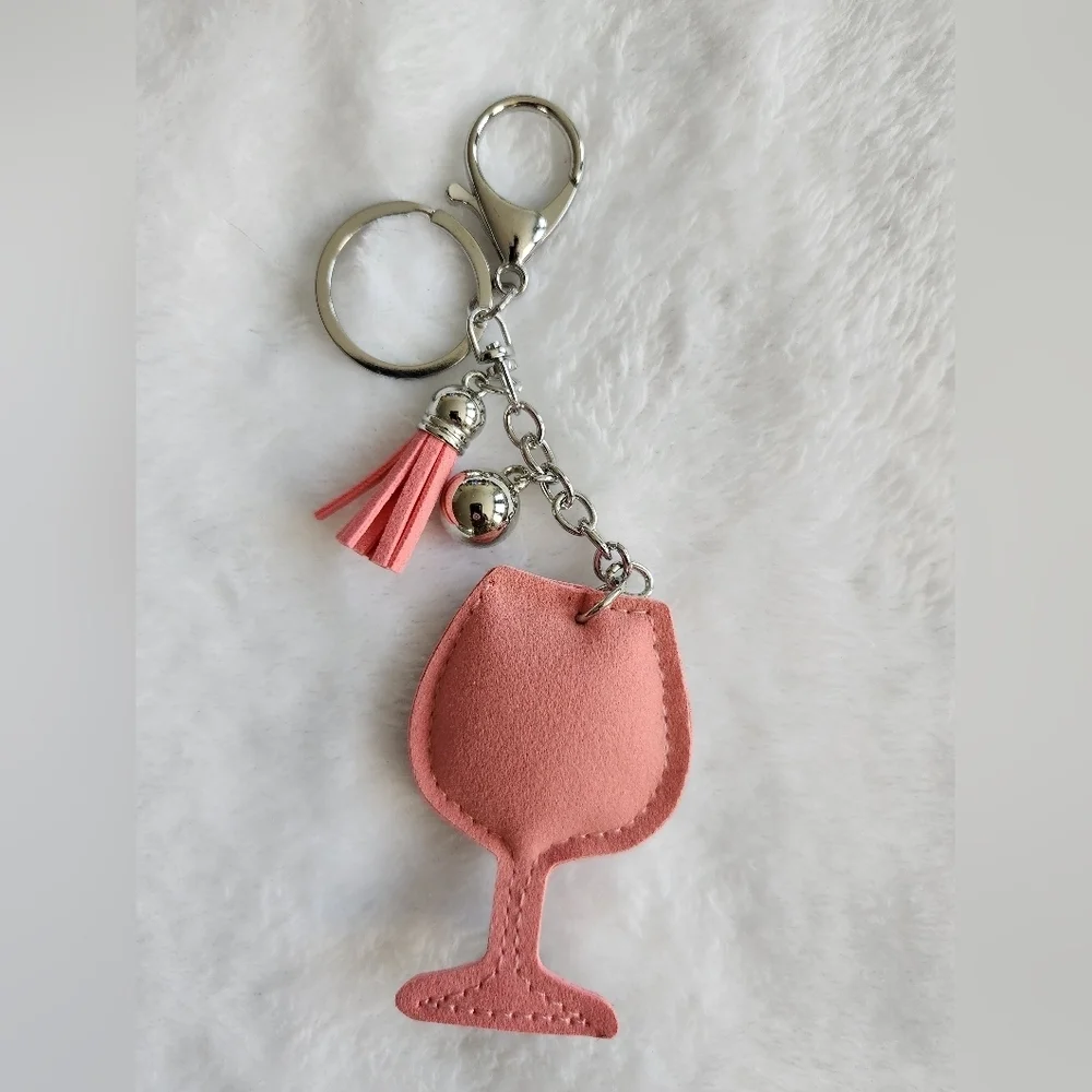 Pink Rhinestone Wine Glass Keychain Bag Charm